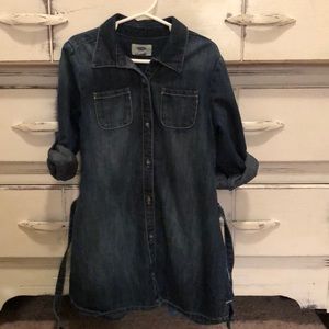 Dark blue jean button down dress with belt